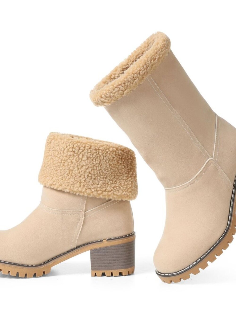 Mid calf Winter Boots for Women Warm Ankle Snow Chunky Heel Boots